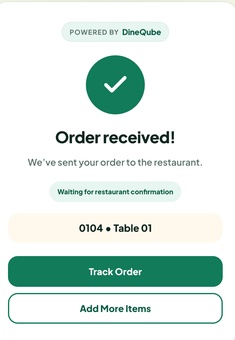 Restaurant order confirmation
